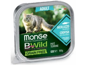 MONGE BWILD CAT Grain Free vanička ADULT Treska se zeleninou 100g