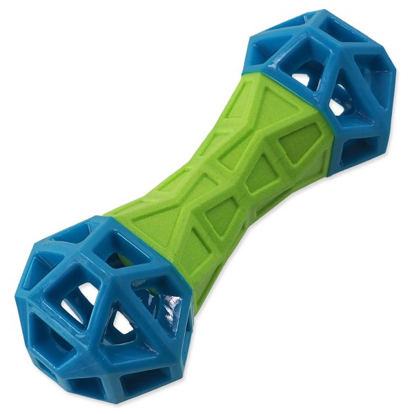 Hračka DOG FANTASY Kost s geometrickými obrazci pískací zeleno-modrá 18cm