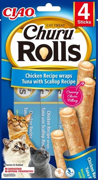 Inaba Churu Rolls cat snack kuře, tuňák a hřebenatka 4x10 g