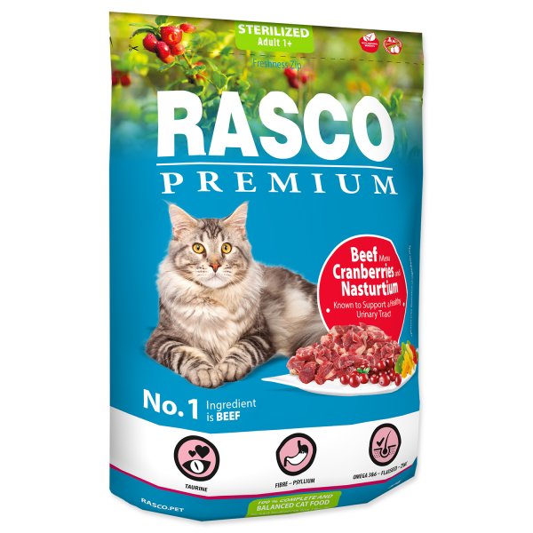Rasco Premium Cat  Kibbles Sterilized, Beef, Cranberries,  Nasturtium 400g