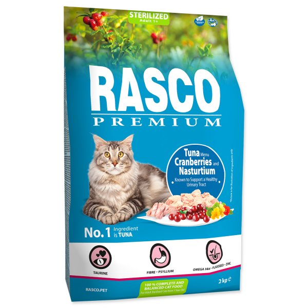 Rasco Premium Cat Kibbles Sterilized, Tuna, Cranberries, Nasturtium 2kg