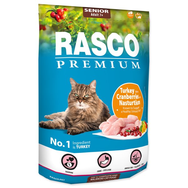 Rasco Premium Cat Kibbles Senior, Turkey, Cranberries,  Nasturtium 400g