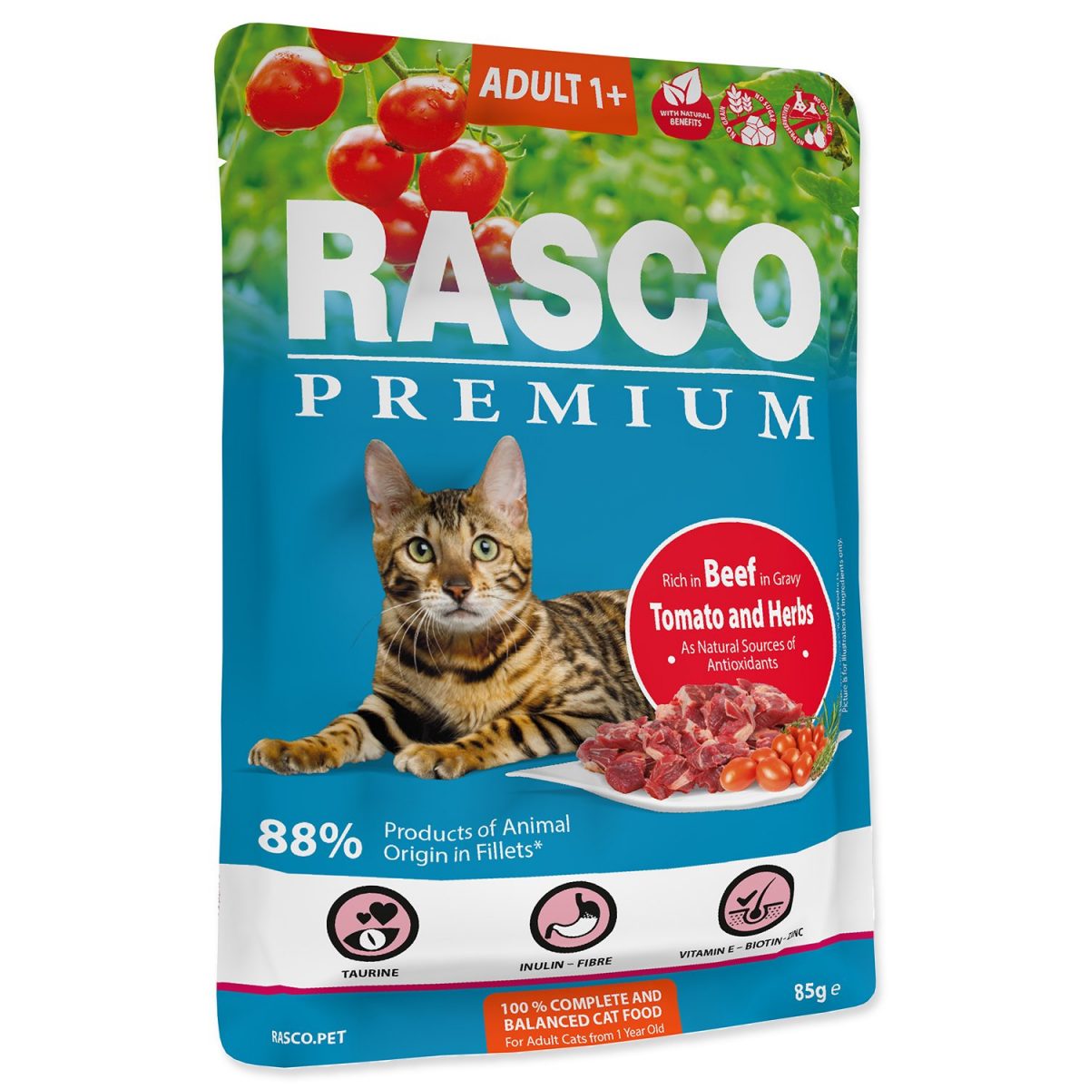 Rasco Premium Cat Pouch Adult , Beef, Hearbs 85g