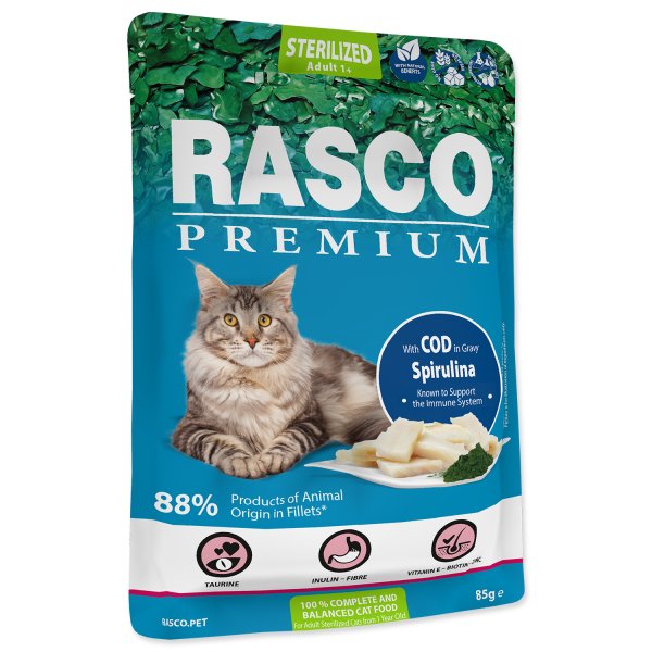 Rasco Premium Cat Pouch Sterilized, Cod, Spirulina 85g