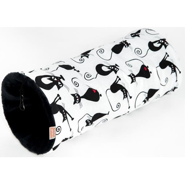 Tunel dr.savec závěsný L, černé kočky na bílé, šedý flís 15x15x40cm