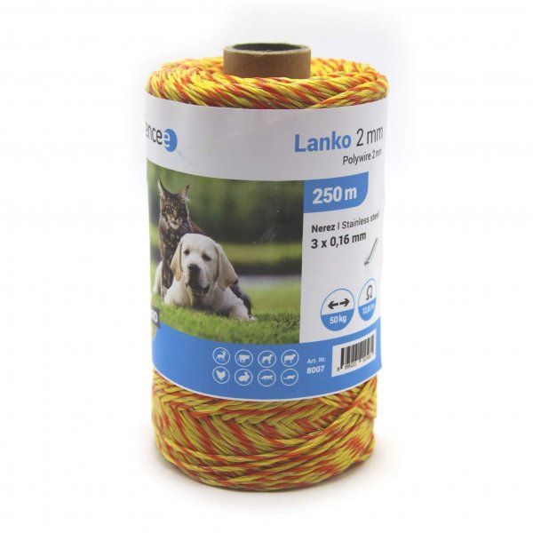 Lanko pro elektrický ohradník, průměr 2 mm, žluto-oranžové