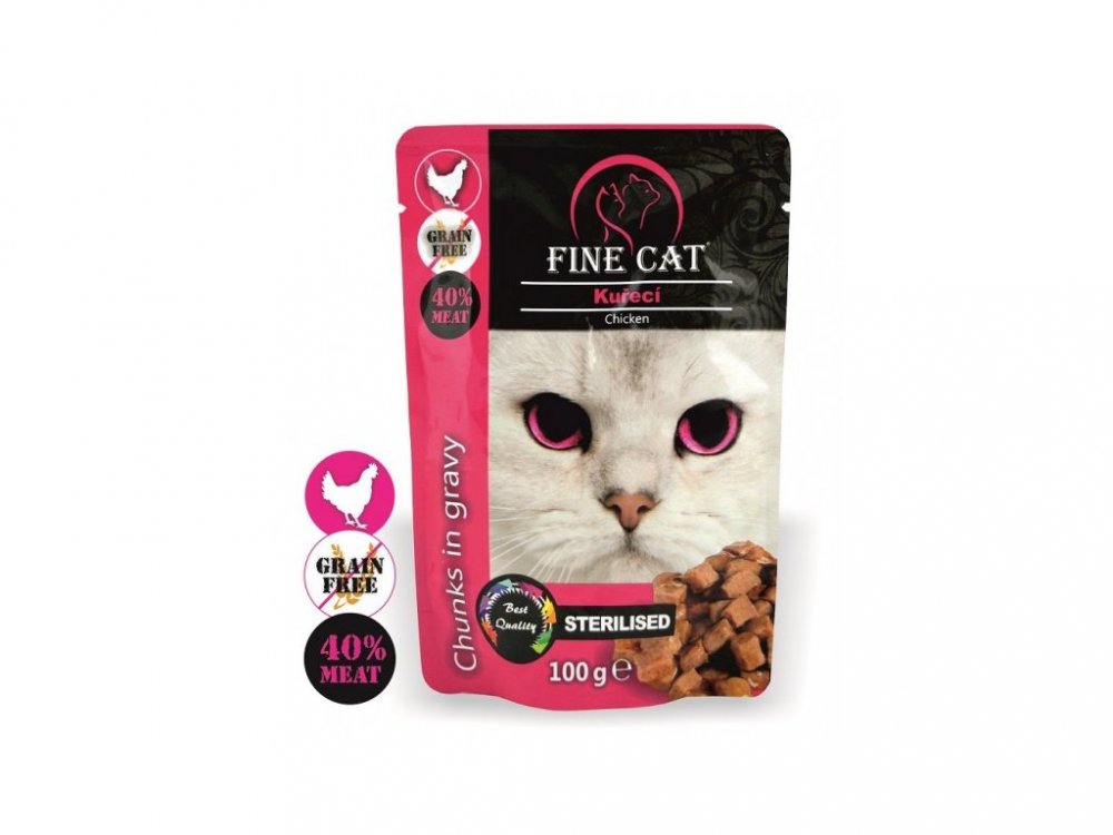 Fine Cat kapsička Grain-Free Sterilised kuřecí v omáčce 100g