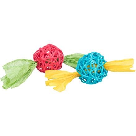 Set ratanových míčků s třásněmi, ø 4 × 13 cm