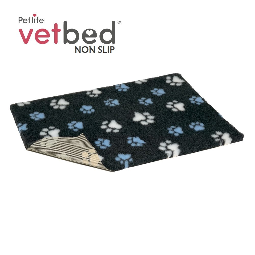 Vetbed protiskluz / Drybed Grafit modré a bílé packy DELUXE 100 x 75 cm