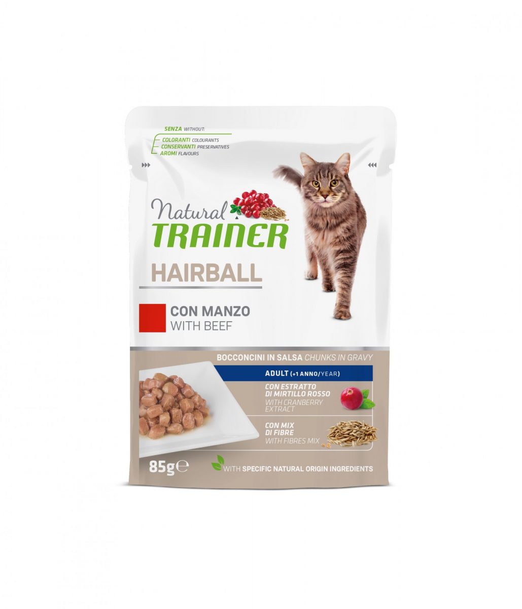 Kaps. Trainer Natural CAT SP. HAIRBALL hovězí  85g
