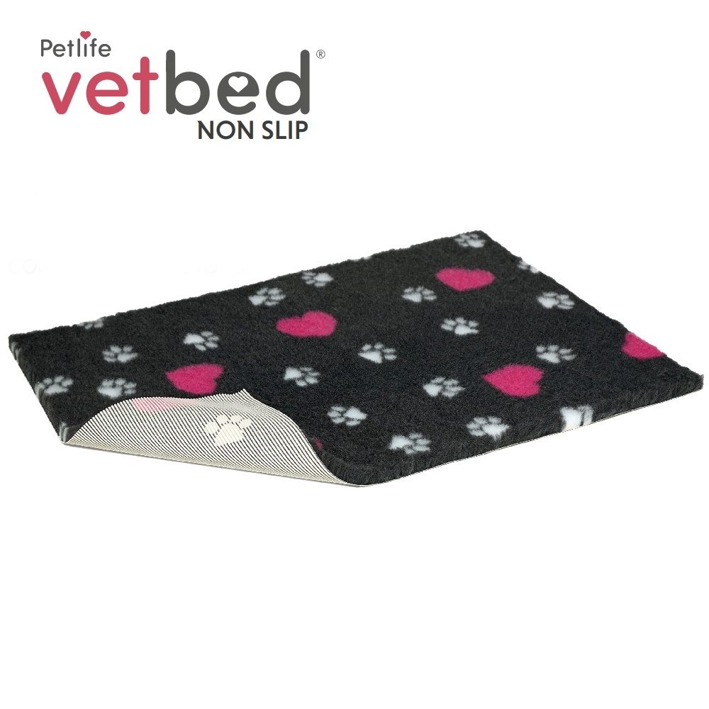Vetbed protiskluz / Drybed grafit Růžové srdce DELUXE 100 x 75 cm, vlas 30 mm