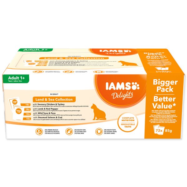 Kapsička Iams Delights mořské a suchozem. maso v omáčce multipack (72x85g) 6120g