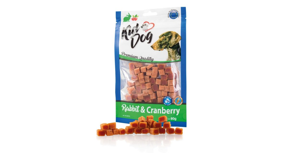 KIDDOG mini kostičky s králíkem a brusinkami 80 g