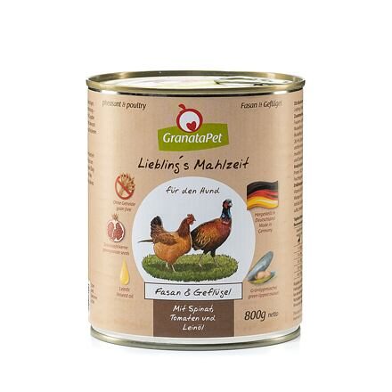 GranataPet Bažant & drůbeží se špenátem, rajčaty a lněným olejem balení 800 g