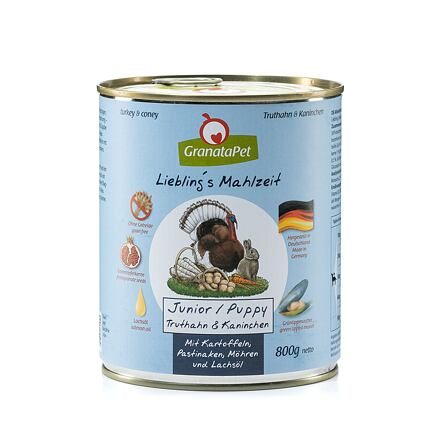 GranataPet Puppy/Junior Krůta & králík s bramborami, pastinákem, mrkví a lososovým olejem balení 800 g