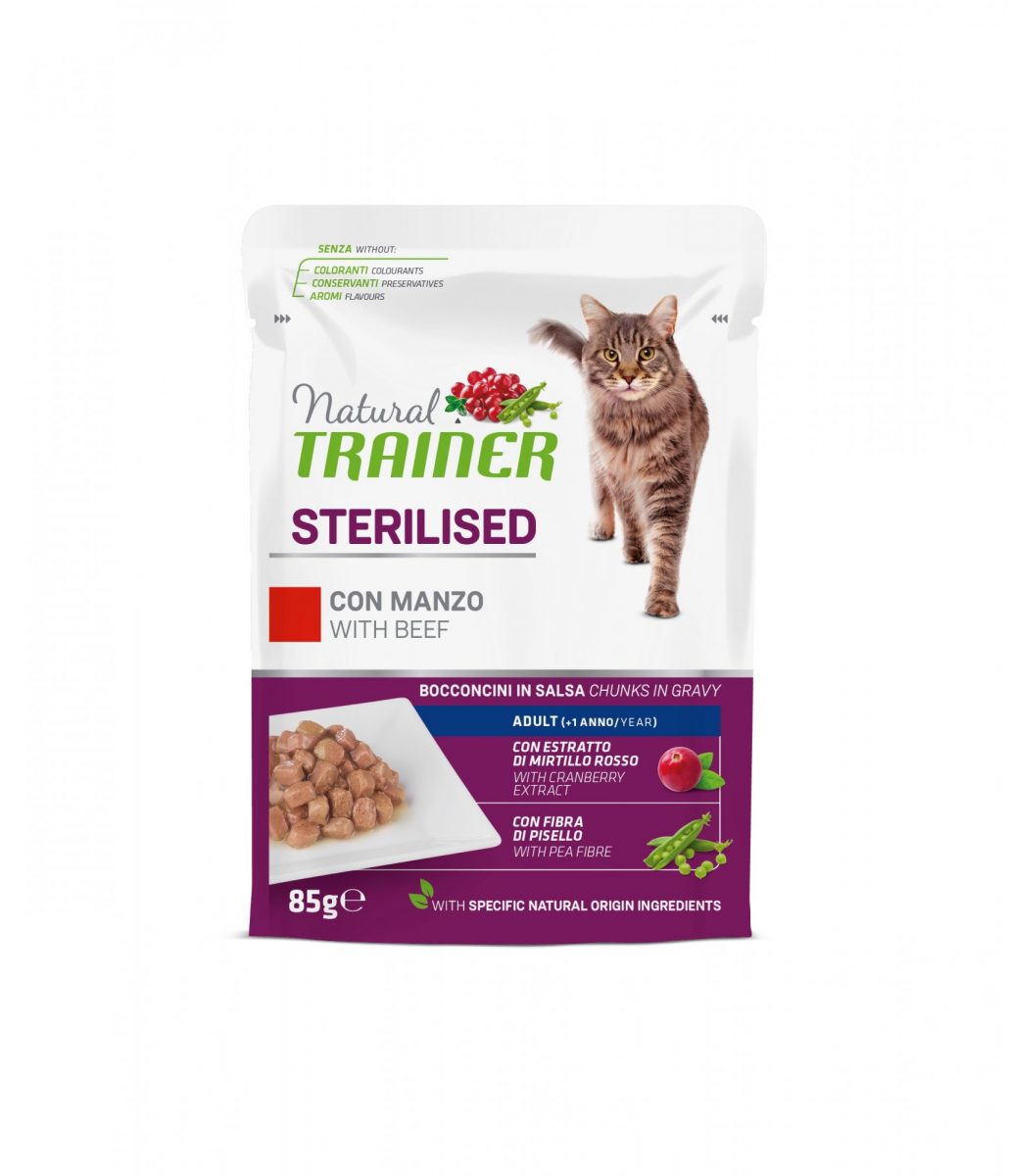 Kapsička Natural Trainer Cat STERILISED hovězí 85 g