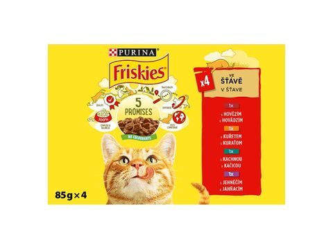 Friskies cat 4 x 85 g kapsa hovězí, kuře, kachna, jehně ve šťávě