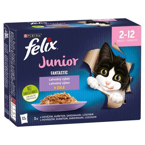 FELIX Fantastic Junior Multipack 12x85g hovězí/kuře/sardinky/losos v želé