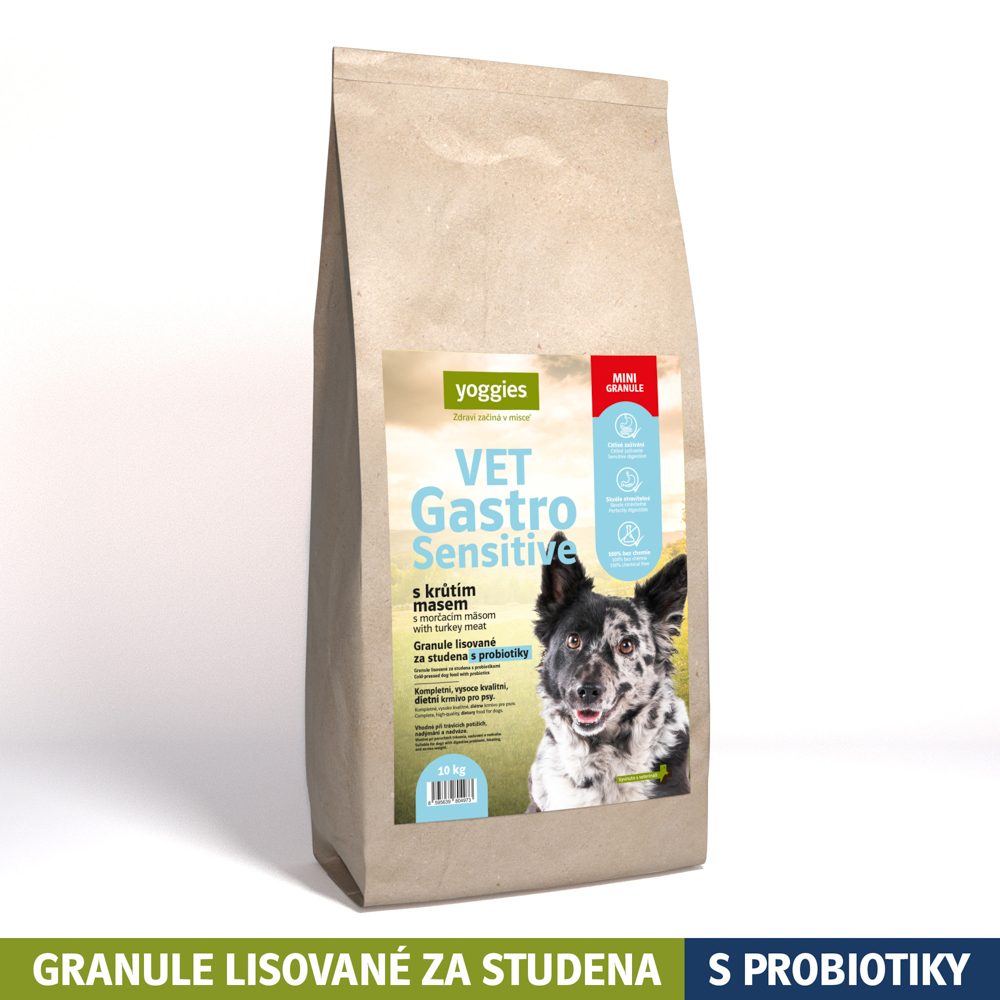 Yoggies VET Gastro Sensitive s krůtím masem, minigranule lisované za studena s probiotiky 10kg