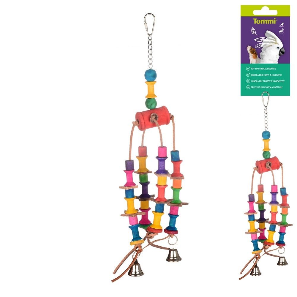 Dřevěná hračka pro exoty s válečky a zvonky