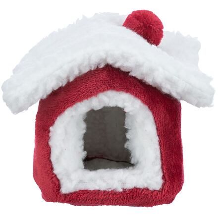 Xmas Cuddly CAVE - plyšový domek pro morče, 29 x 24 x 31 cm, červená/bílá