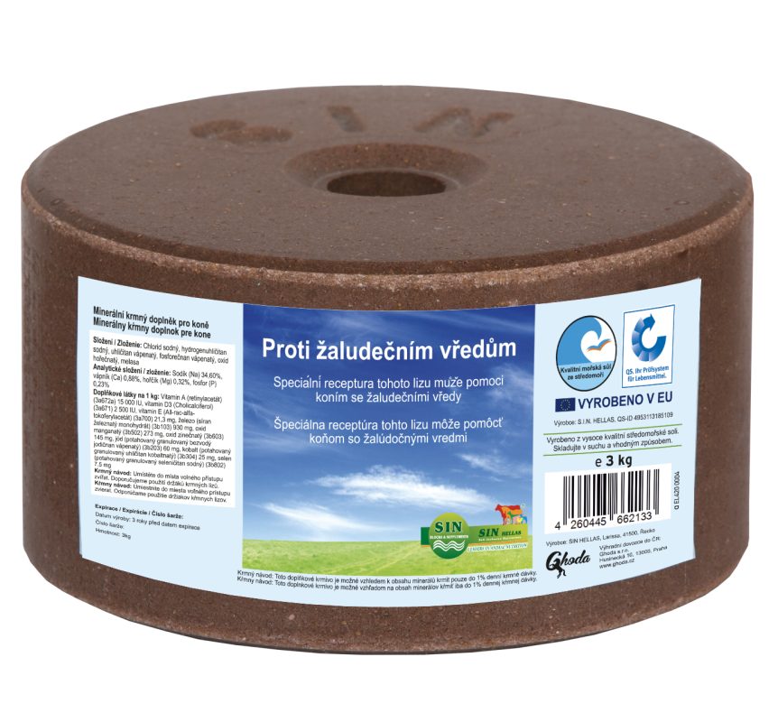 SIN Hellas Minerální liz z mořské soli proti žaludečním vředům koní, balení 3kg
