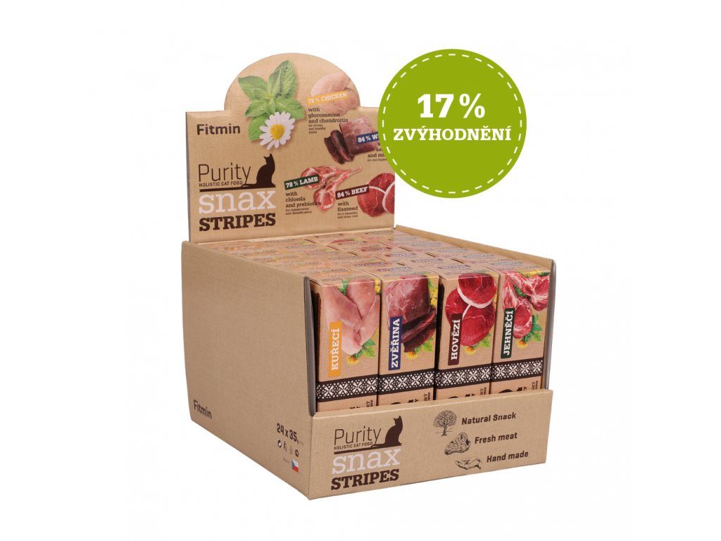 Fitmin cat Purity Snax STRIPES box 4 příchutě 24x35 g CZ/SK
