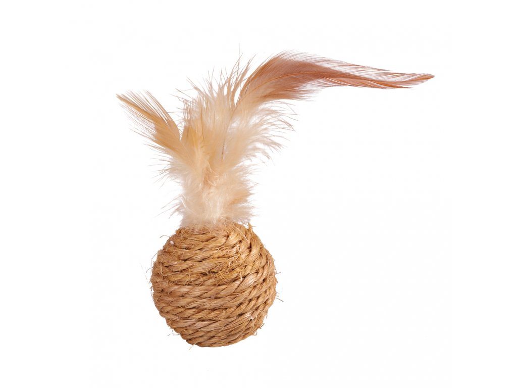 Hračka kočka kulička s peřím