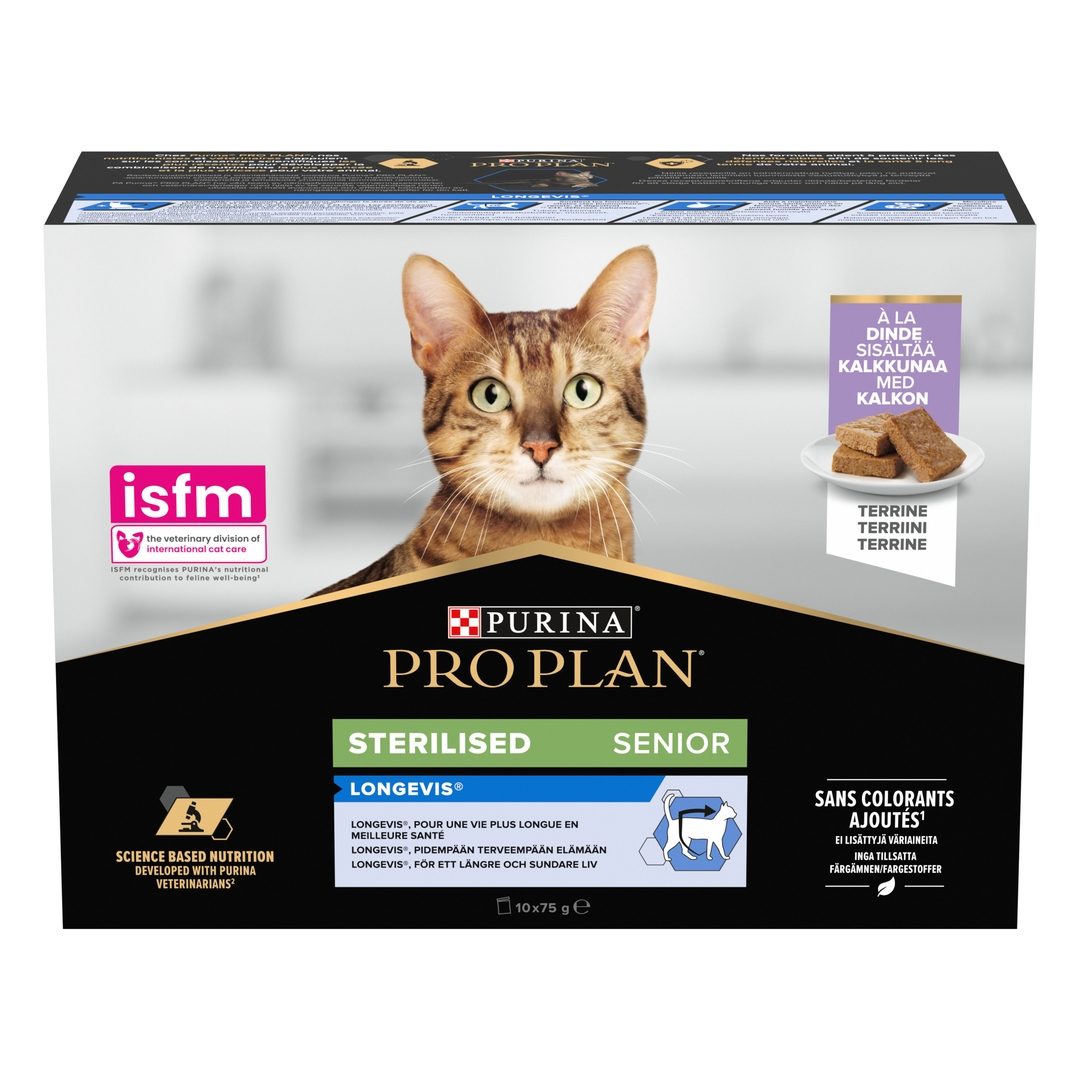 PRO PLAN CAT Multipack STERILISED Senior 7+ LONGEVIS terina s krůtou 10x75g, kapsička