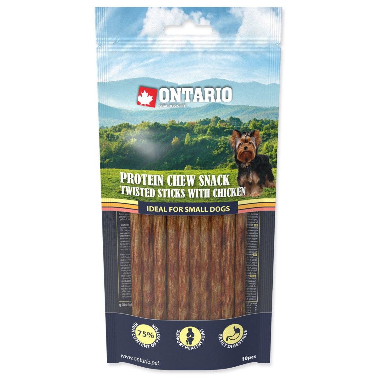 Ontario Protein žvýkací pamlsek točené tyčinky s kuřecím 10 ks 12,7 cm