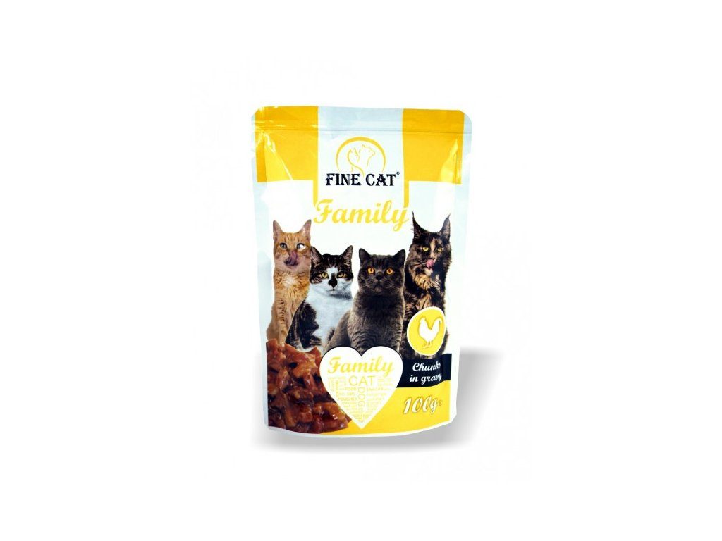 FINE CAT Family kapsičky pro kočky s DRŮBEŽÍM v omáčce 100g