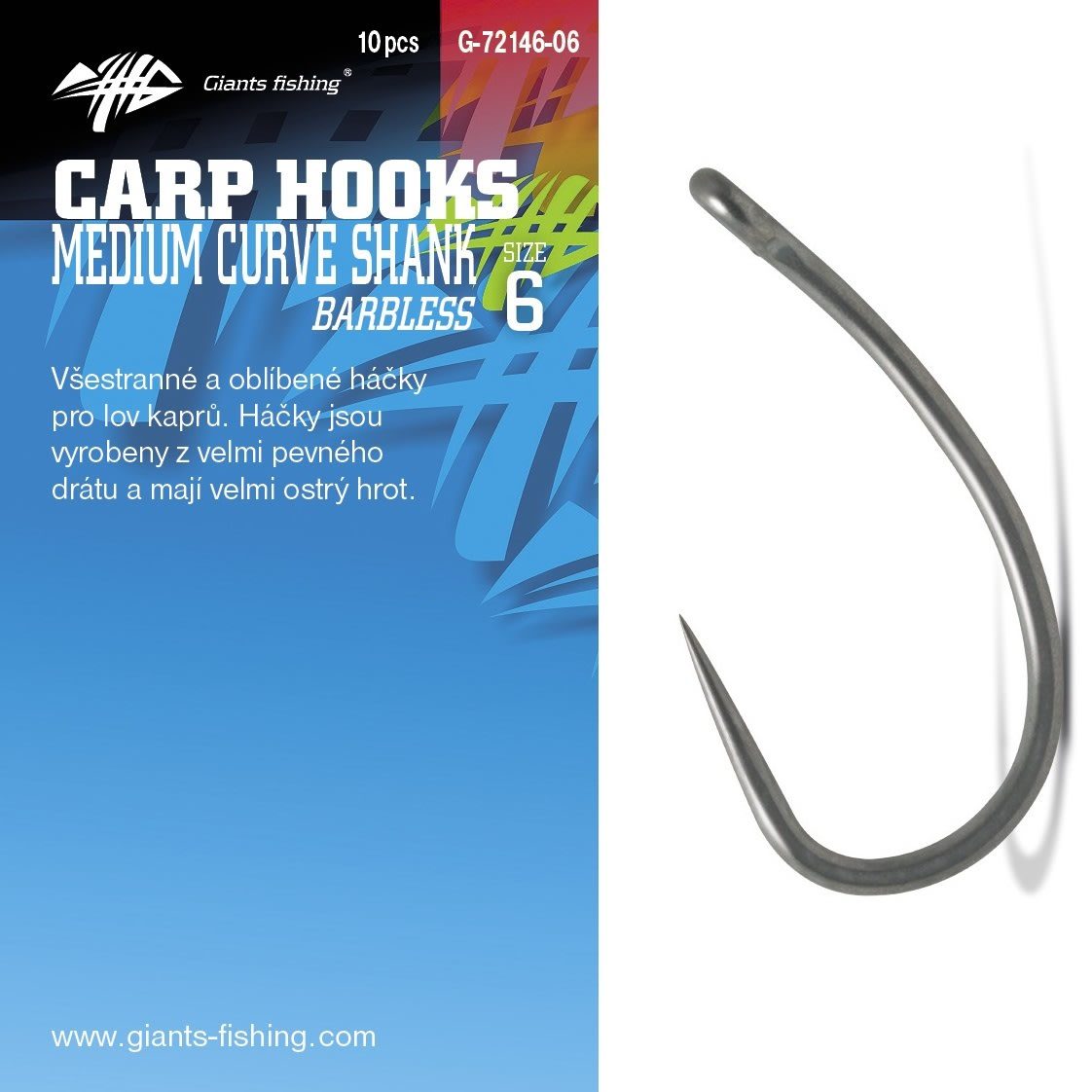 Giants fishing Háček s očkem bez protihrotu Medium Curve Shank 10ks vel.6