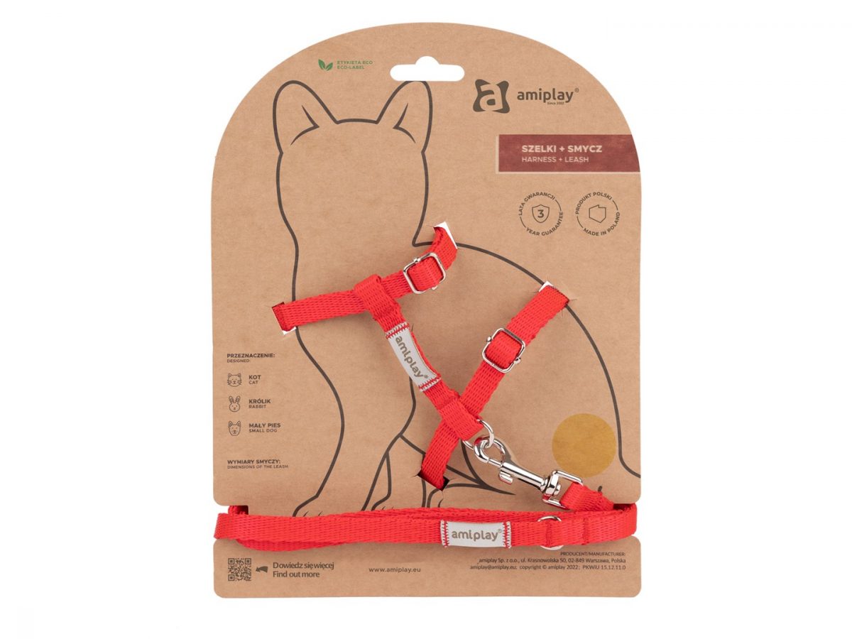 Amiplay Samba Cat Postroj + vodítko pro kočky - Červená