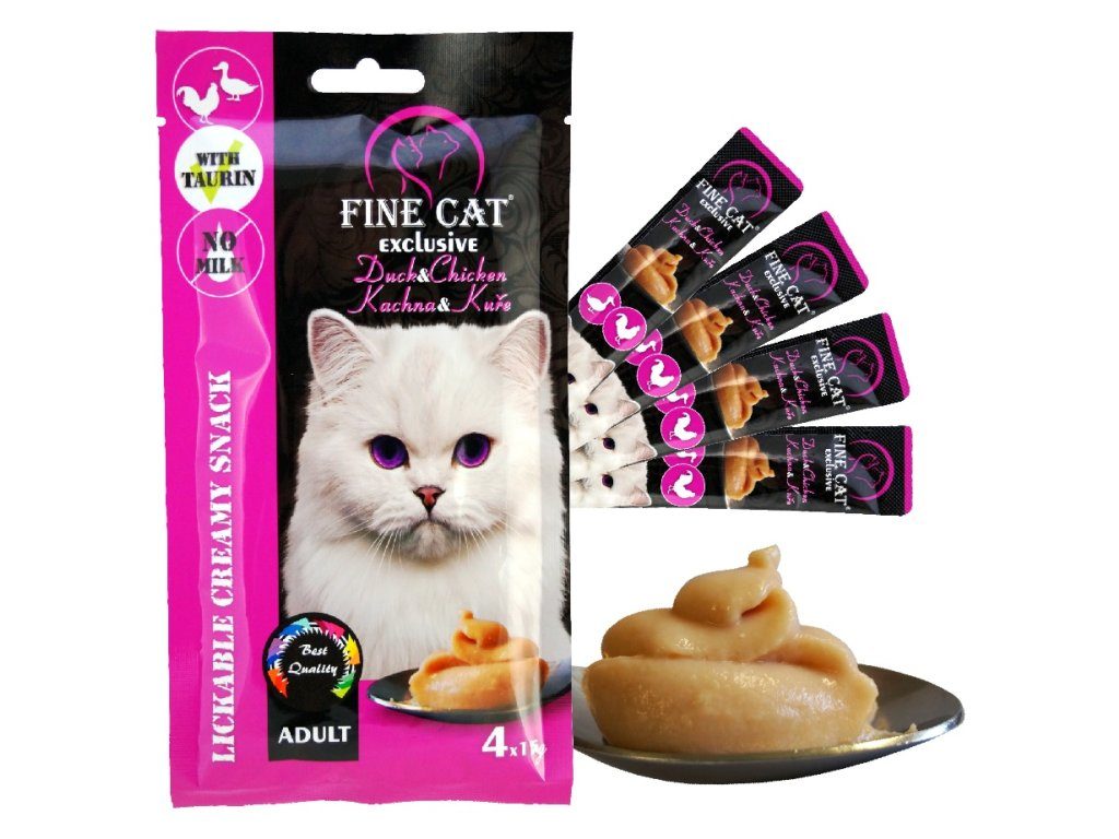 Fine Cat Exclusive Krémová svačinka pro kočky KACHNA & KUŘE 4x15g