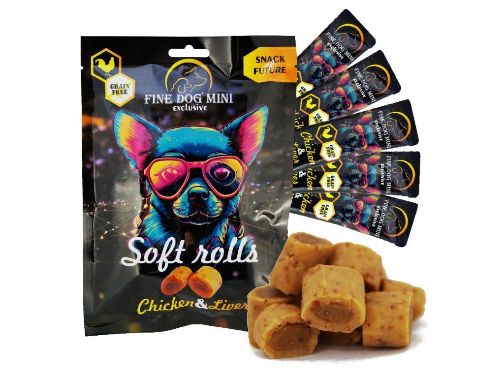 Fine Dog Mini Exclusive Soft Roll svačinka pro psy KUŘECÍ S JÁTRY 5x10g
