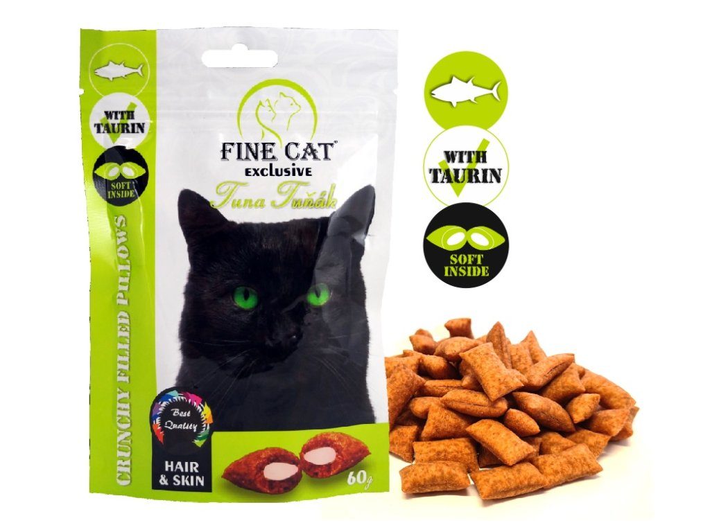 Fine Cat Exclusive Plněné polštářky pro kočky HAIR & SKIN TUŇÁK 60g