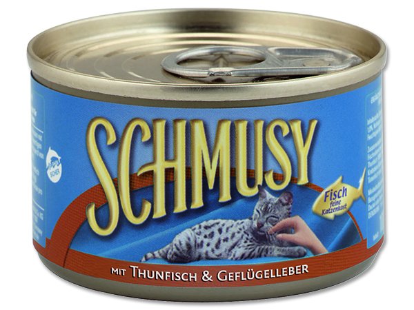 Konzerva Schmusy tuňák + drůbeží játra 100 g