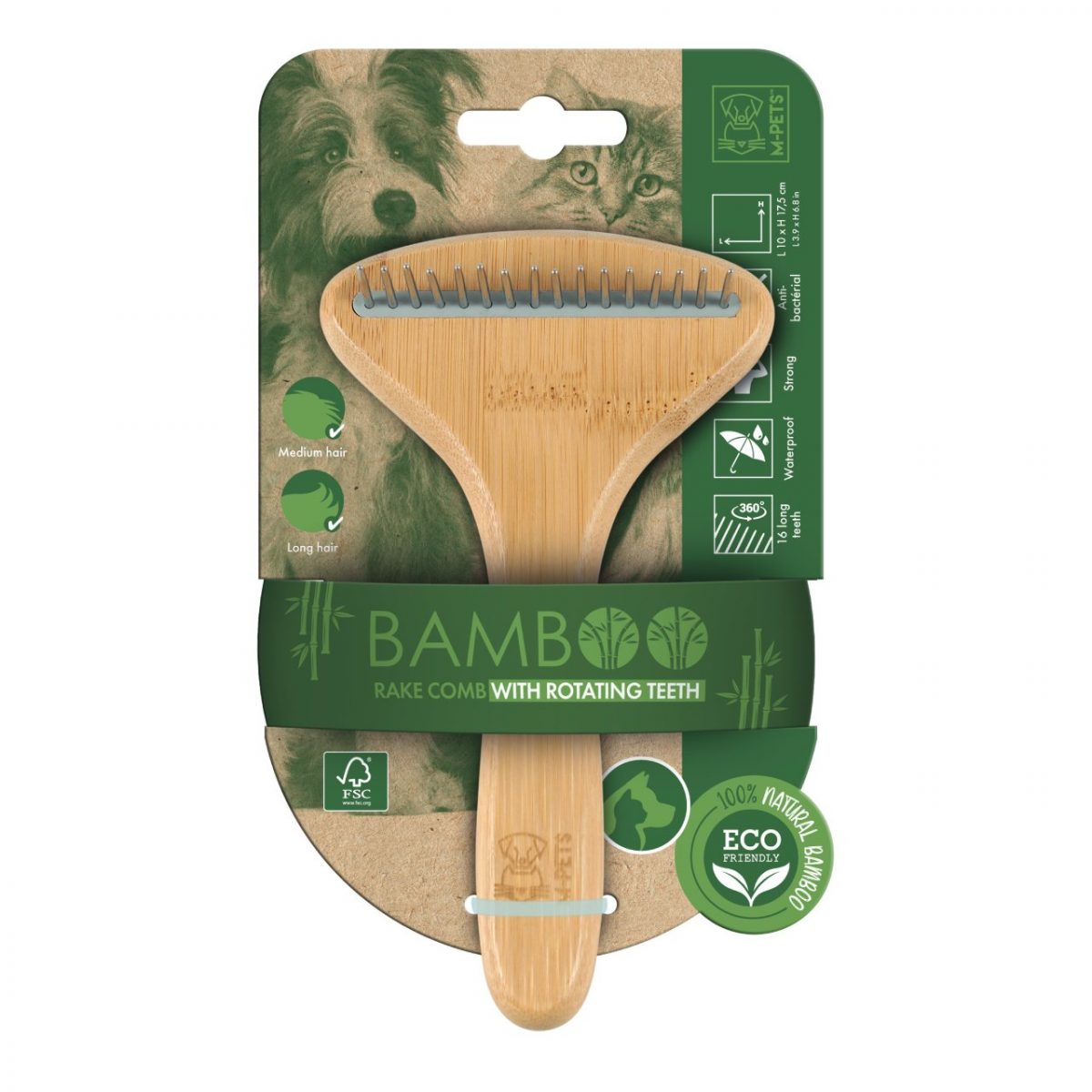 M-Pets Bamboo hřeben na dlouhou srst 16 zubů