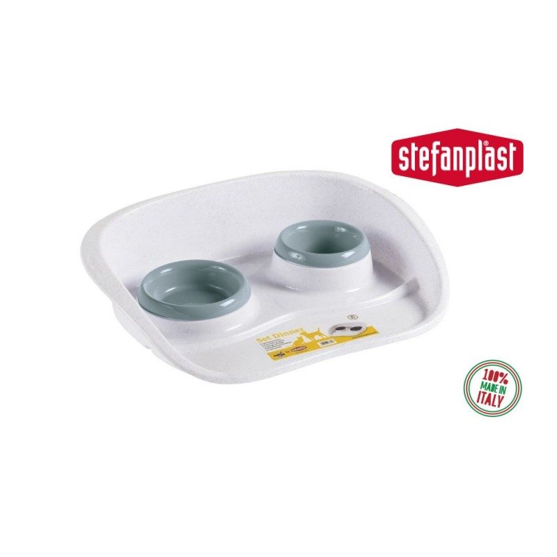 Miska plastová pro psy a kočky, dvojitá, 1x 300 ml a 1x 250 ml, kamenně šedá