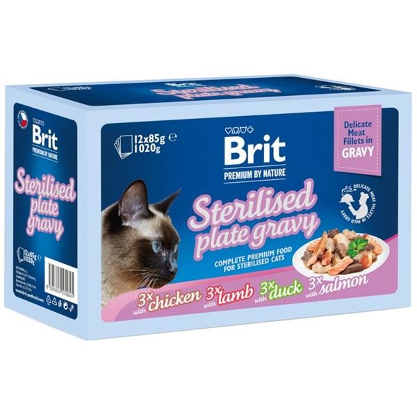 BritPremium Cat Delicate Fillets in Gravy Family Plate Sterilised 12x85g