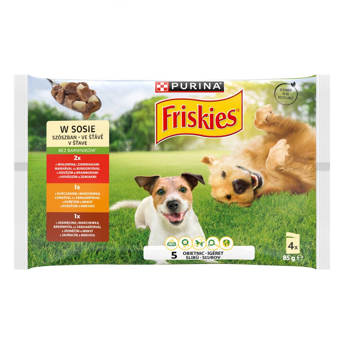 FRISKIES ADULT multipack 4x85g hovězí/kuře/jehněčí ve šťávě