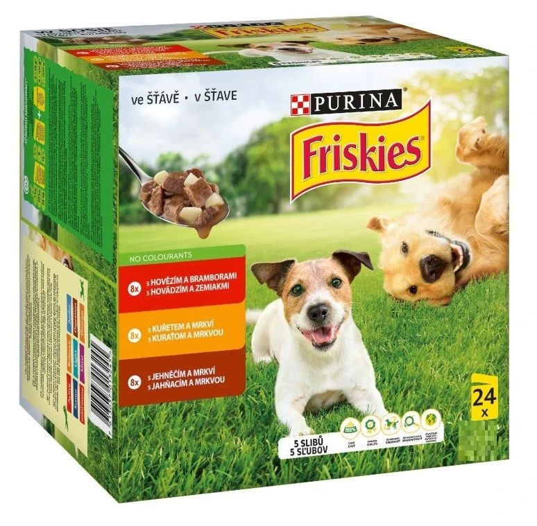 FRISKIES ADULT multipack 24x85g hovězí/kuře/jehněčí ve šťávě