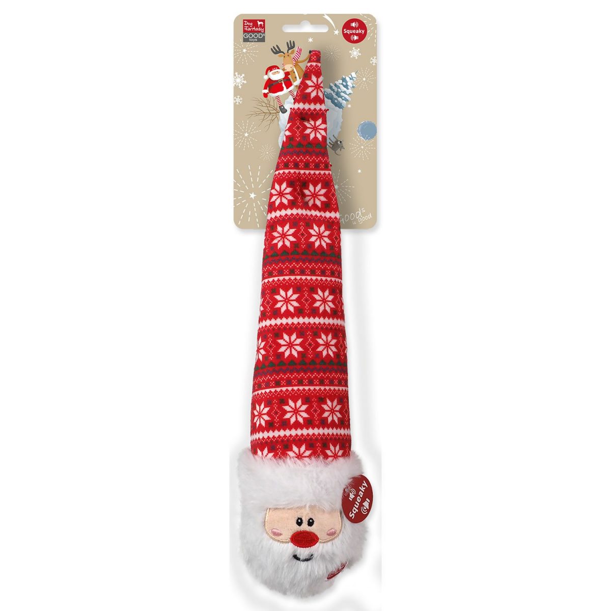 Hračka Dog Fantasy Winter Tale koule s čepicí červená, pískací  38cm