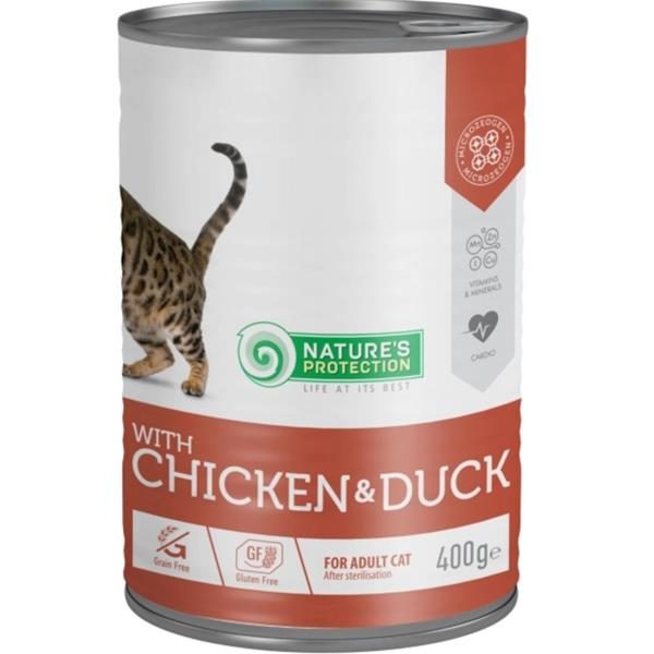 Natures Protection Cat konz. Sterilised kuře/kachna 400 g