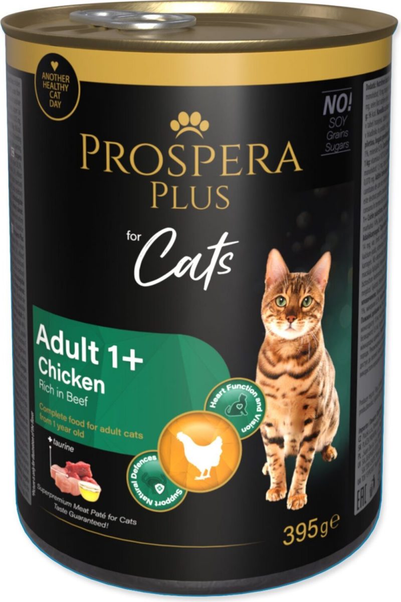 Konzerva Prospera Plus Adult 1+ Kuřecí paté, bohaté na hovězí 395g