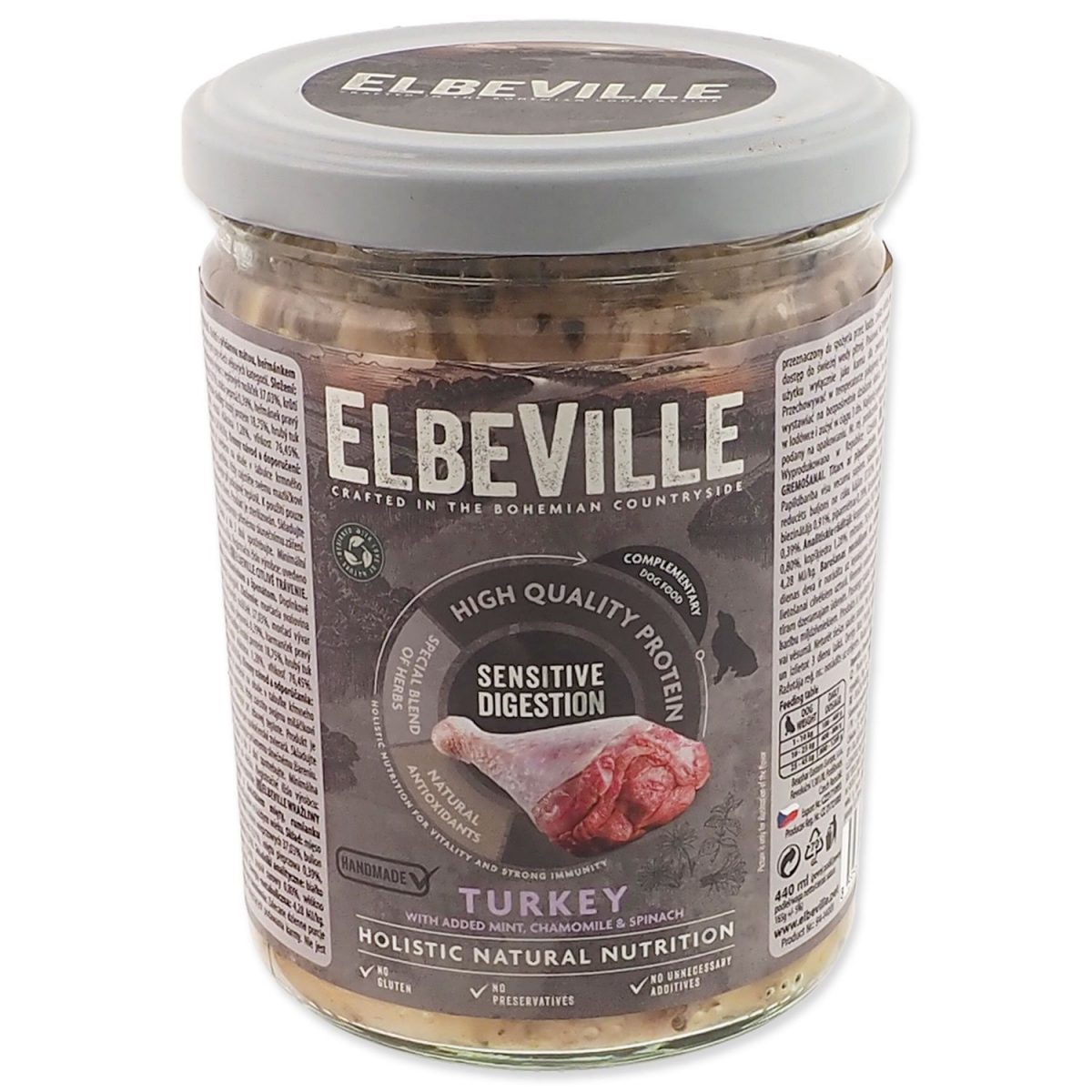 Sklenice Elbeville Dog Sensitive Digestion, krůtí s přidanou mátou, 440ml