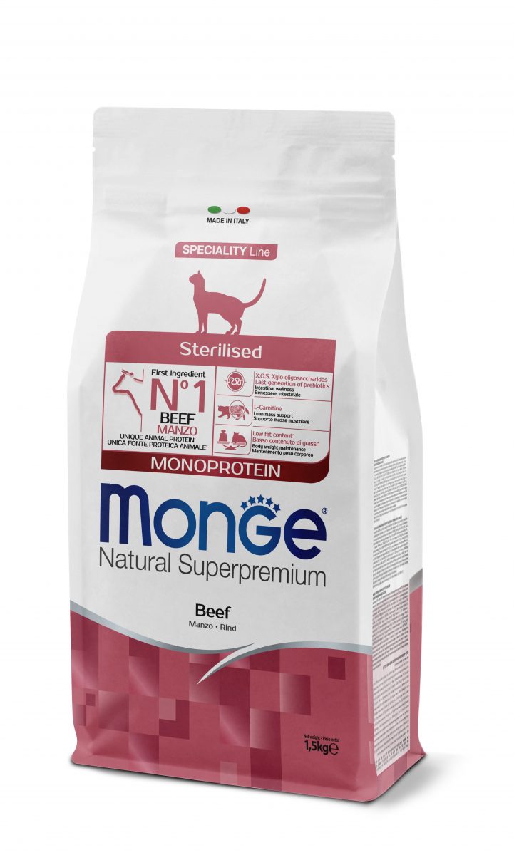 MONGE Cat Monoprotein Adult STERILISED Hovězí 38/11,5   1,5kg