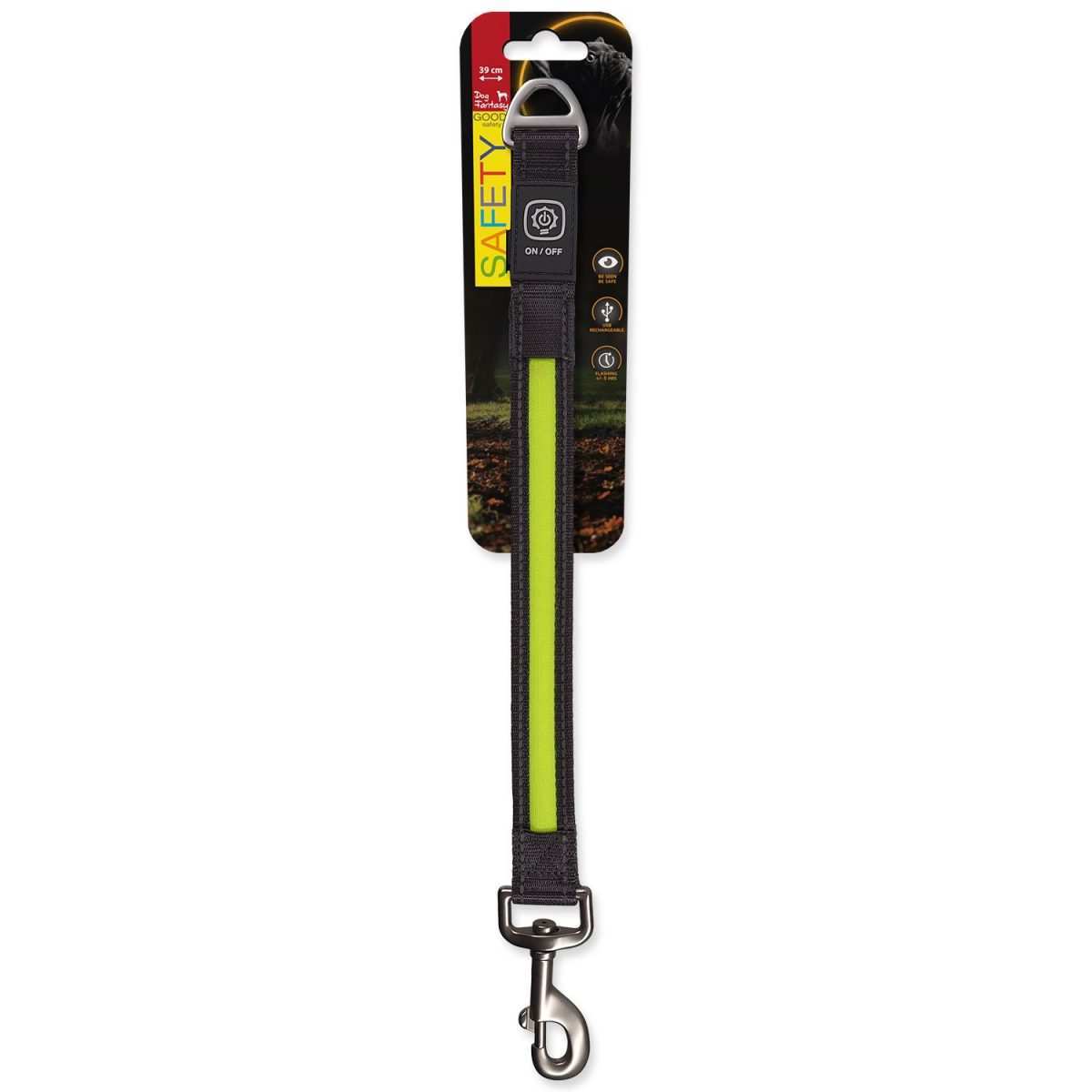 Vodítko Dog Fantasy USB LED nylonový přepínací svítící zelené 2,5x39cm