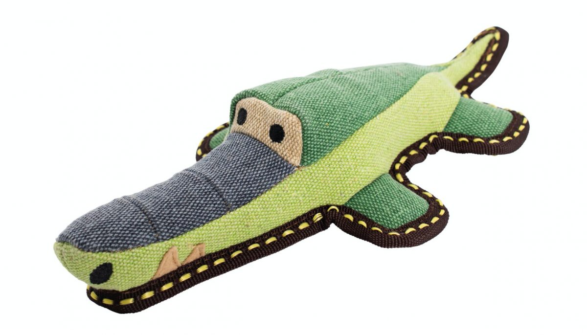 Krokodýl jutový 30 cm, robustní aport pro psy, HIPHOP DOG, zelená/šedá