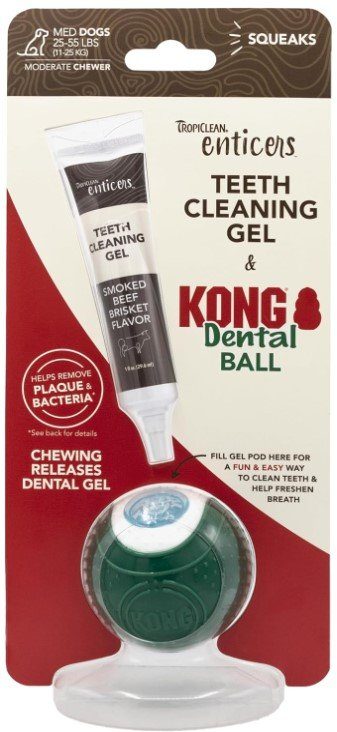TropiClean Enticers čistící gel na zuby pro psy s míčkem Kong M